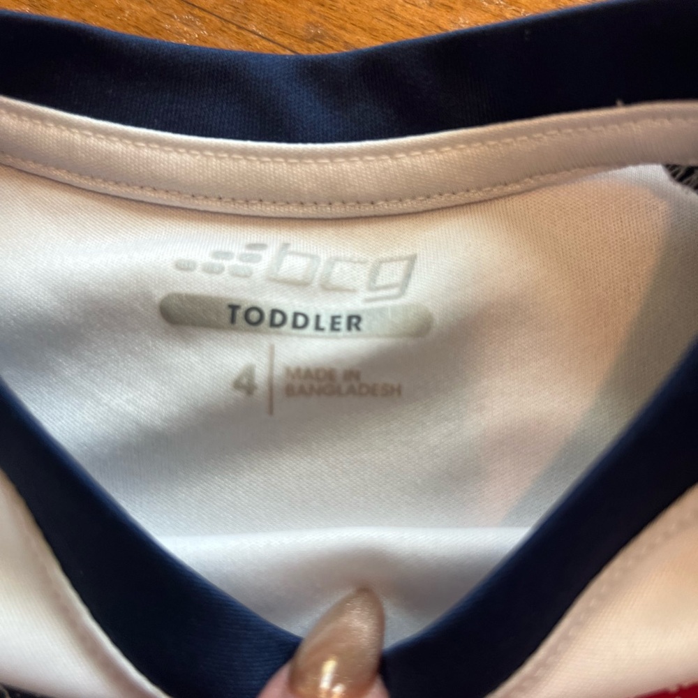 BCG Toddler Raglan Tee 4T Navy White Baseball Flag Shirt - Picture 2 of 4
